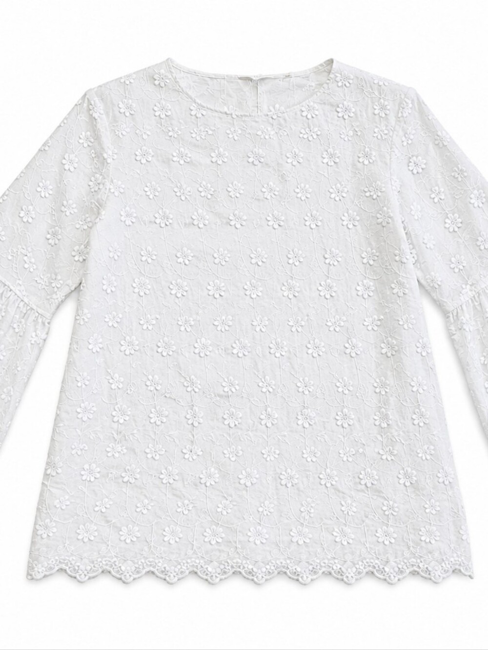 Soft Surroundings Rosalie Floral Appliqué Bell Sleeve Top White Large - Picture 3 of 6